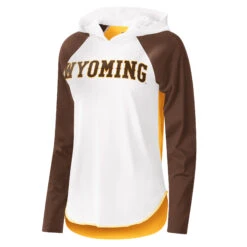 Wyoming Cowboys Women’s L/S Hood Tee – White/Brown/Gold