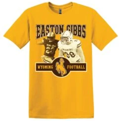 Wyoming Cowboys #28 Easton Gibbs Football S/S Tee – Gold