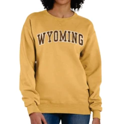Wyoming Cowboys Women’s Distressed Crew – Gold